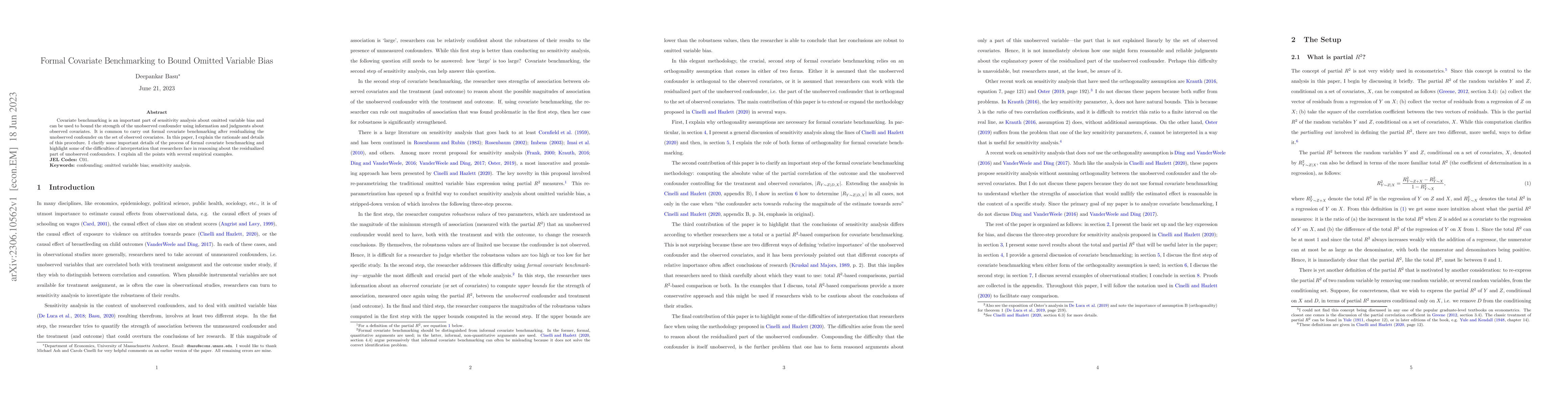 Thumbnail for Formal Covariate Benchmarking to Bound Omitted Variable Bias