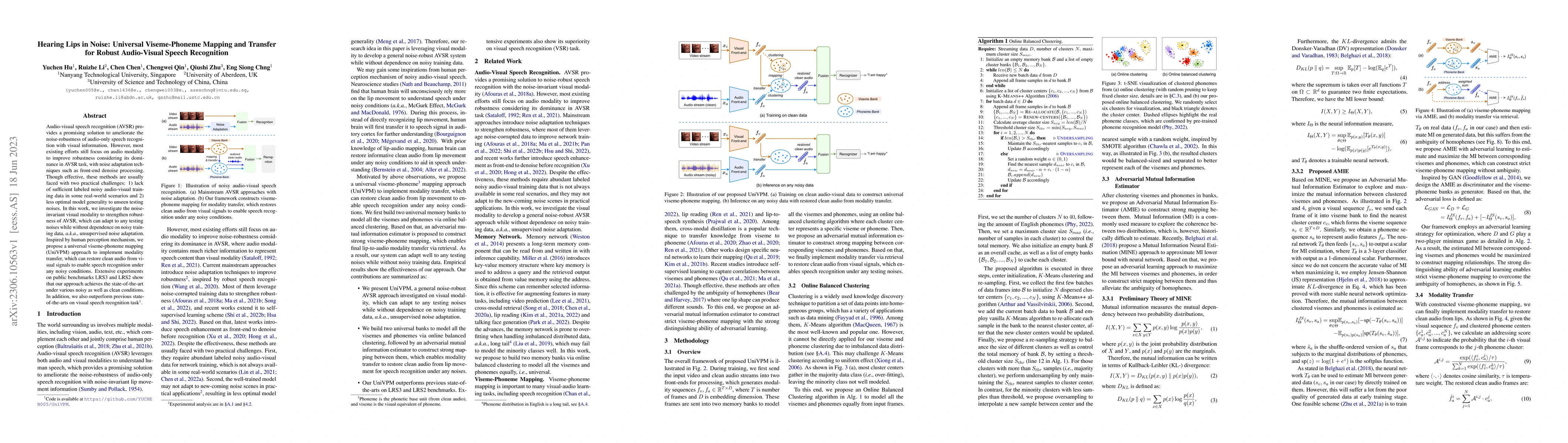 Thumbnail for Hearing Lips in Noise: Universal Viseme-Phoneme Mapping and Transfer for
  Robust Audio-Visual Speech Recognition