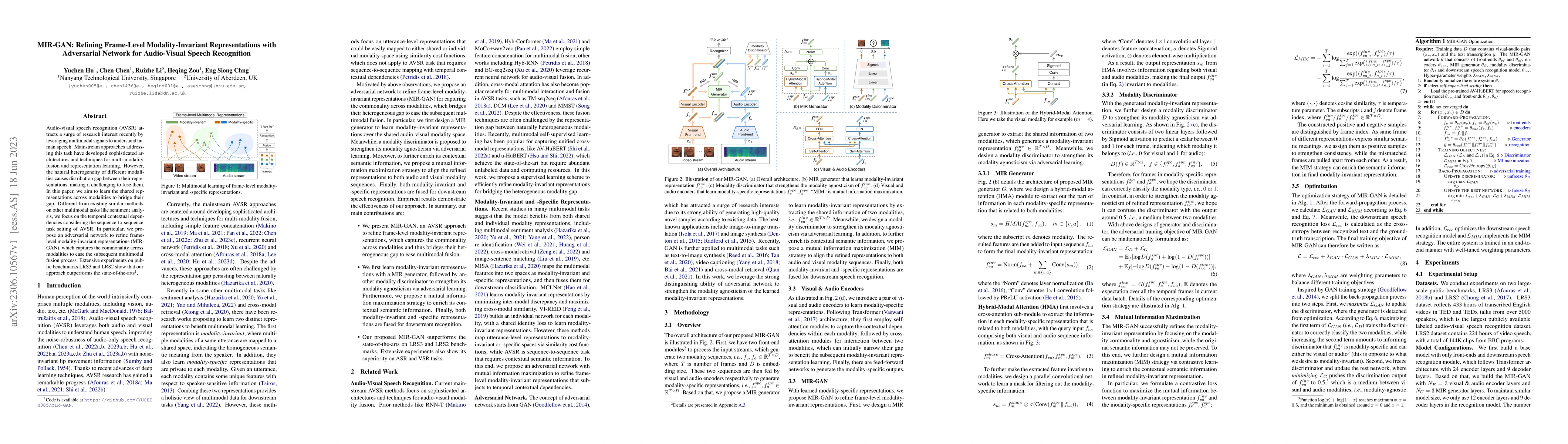 Thumbnail for MIR-GAN: Refining Frame-Level Modality-Invariant Representations with
  Adversarial Network for Audio-Visual Speech Recognition