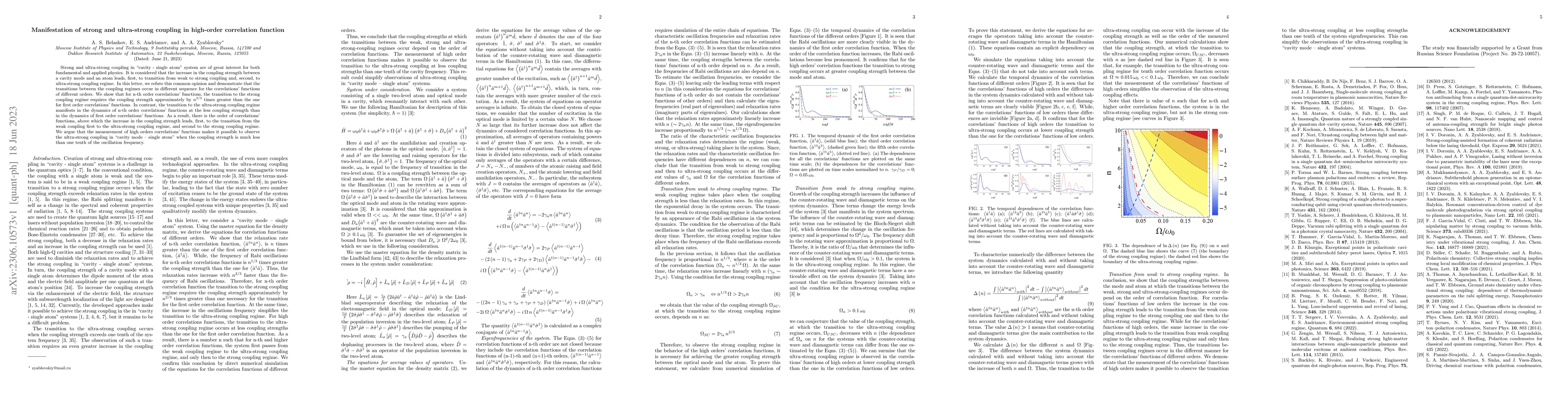 Thumbnail for Manifestation of strong and ultra-strong coupling in high-order
  correlation function