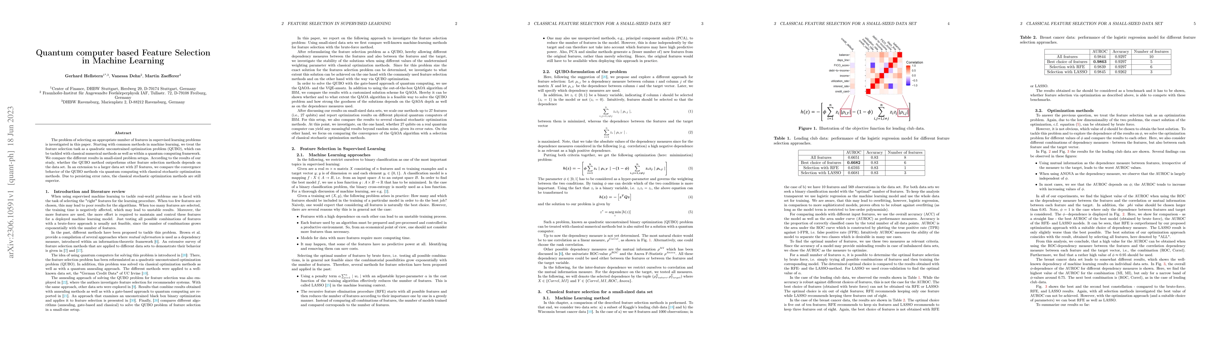 Thumbnail for Quantum computer based Feature Selection in Machine Learning
