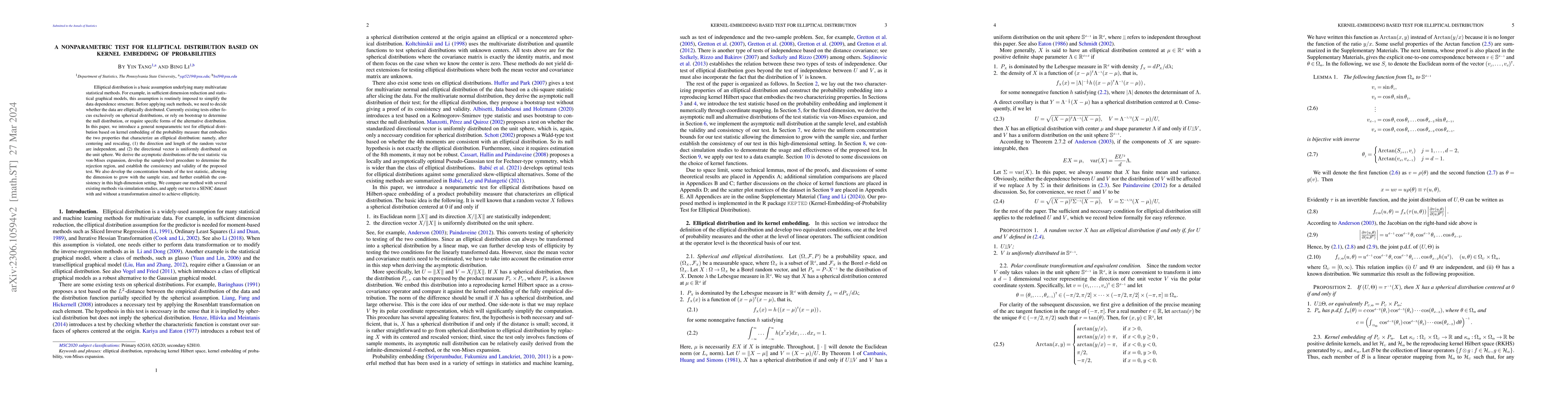 Thumbnail for A nonparametric test for elliptical distribution based on kernel
  embedding of probabilities
