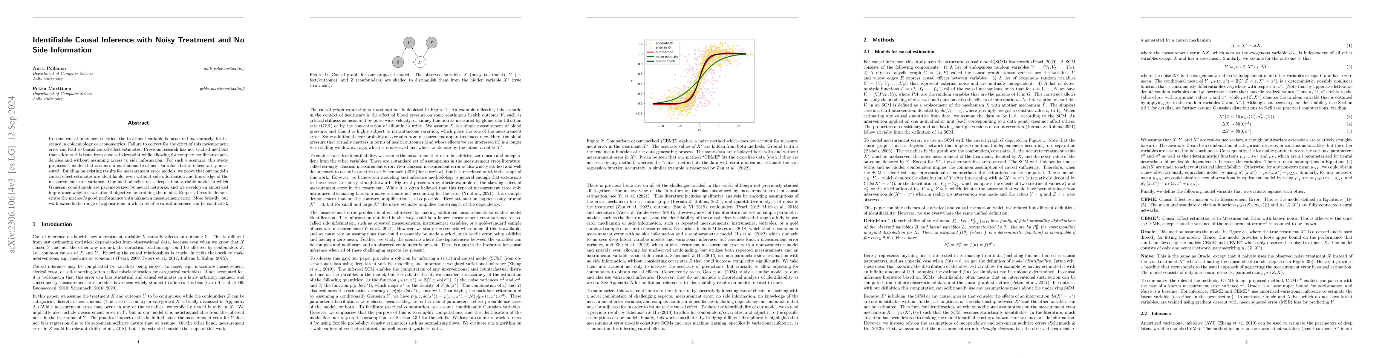 Thumbnail for Identifiable causal inference with noisy treatment and no side
  information