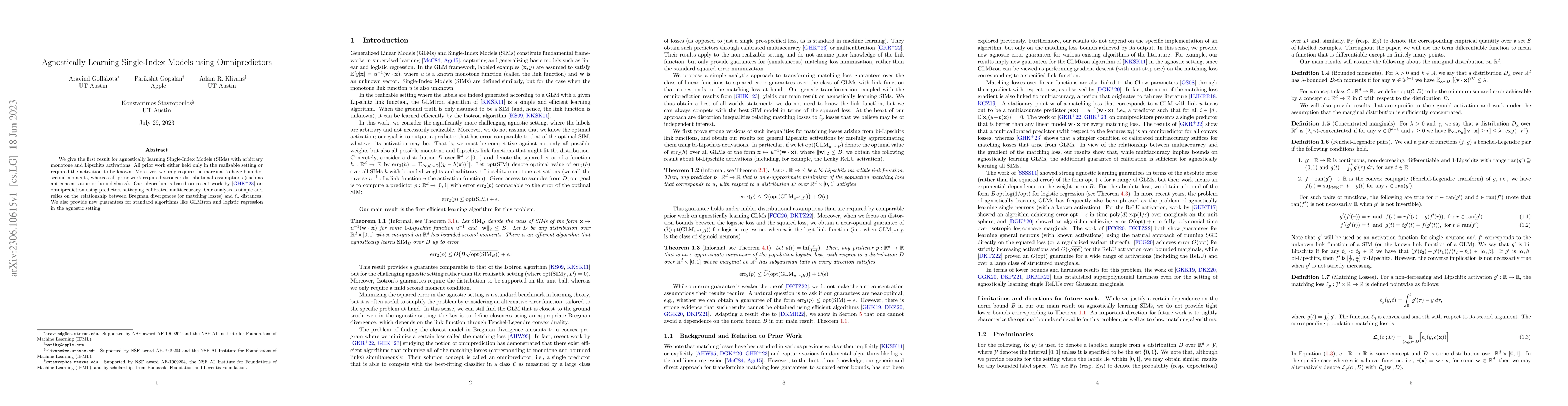 Thumbnail for Agnostically Learning Single-Index Models using Omnipredictors
