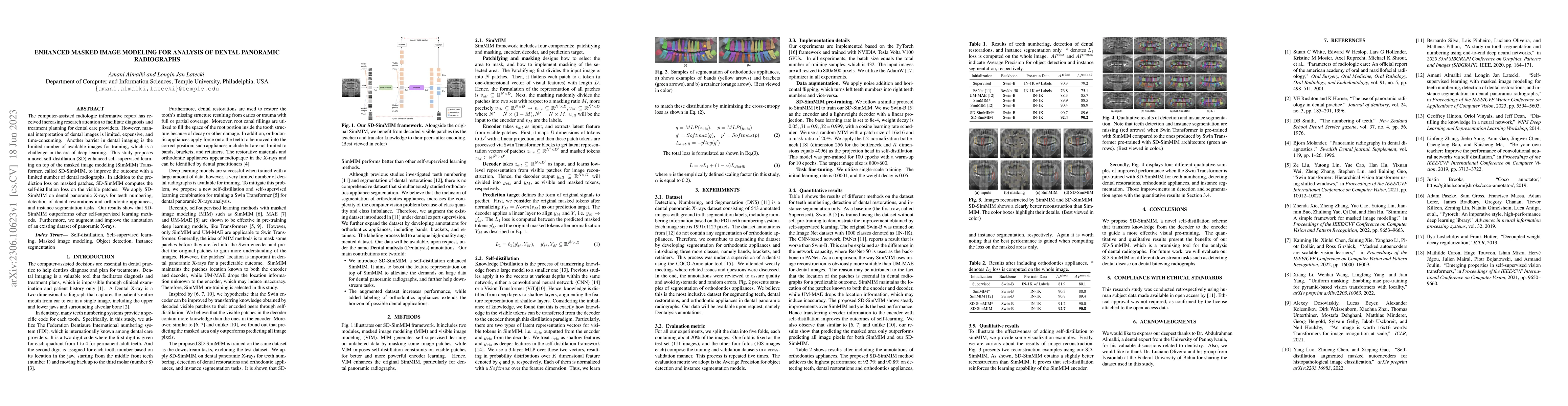 Thumbnail for Enhanced Masked Image Modeling for Analysis of Dental Panoramic
  Radiographs