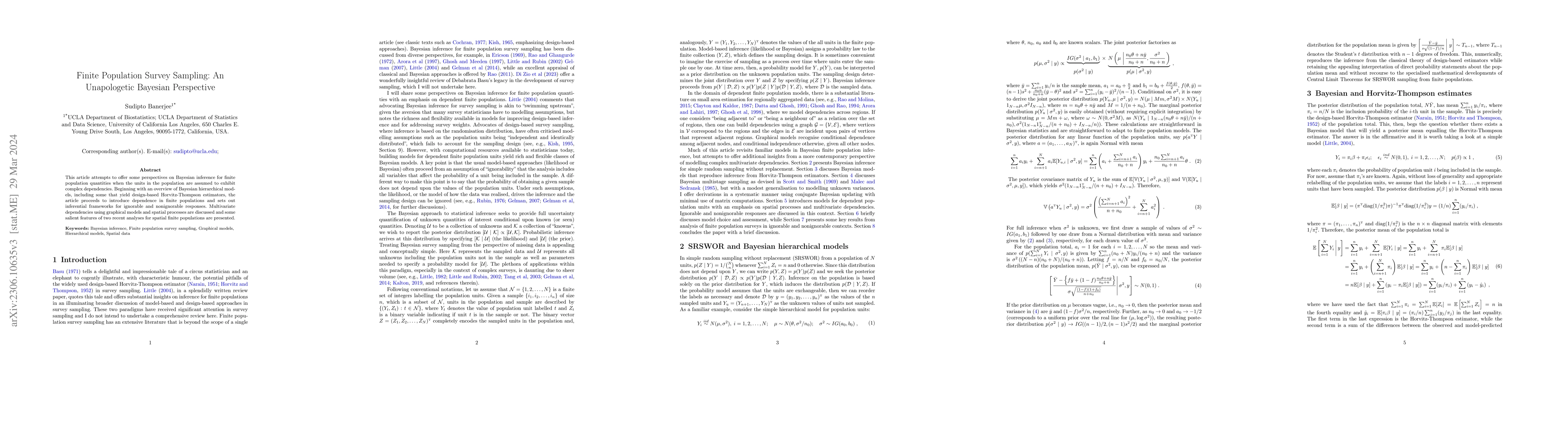 Thumbnail for Finite Population Survey Sampling: An Unapologetic Bayesian Perspective