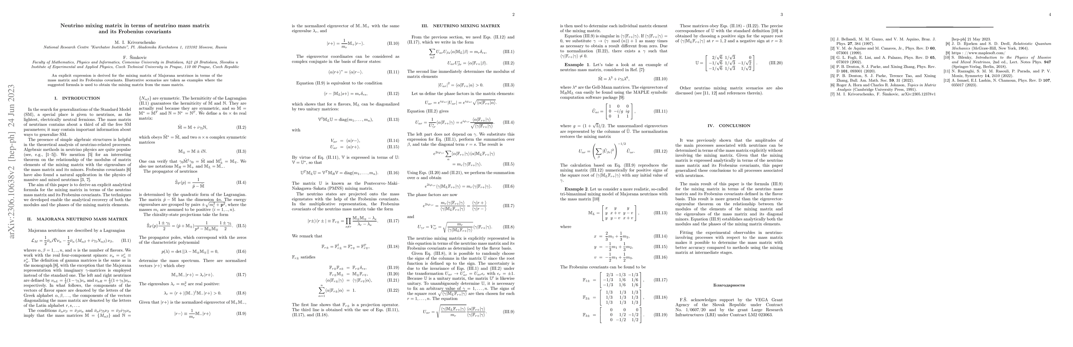 Thumbnail for Neutrino mixing matrix in terms of neutrino mass matrix and its
  Frobenius covariants
