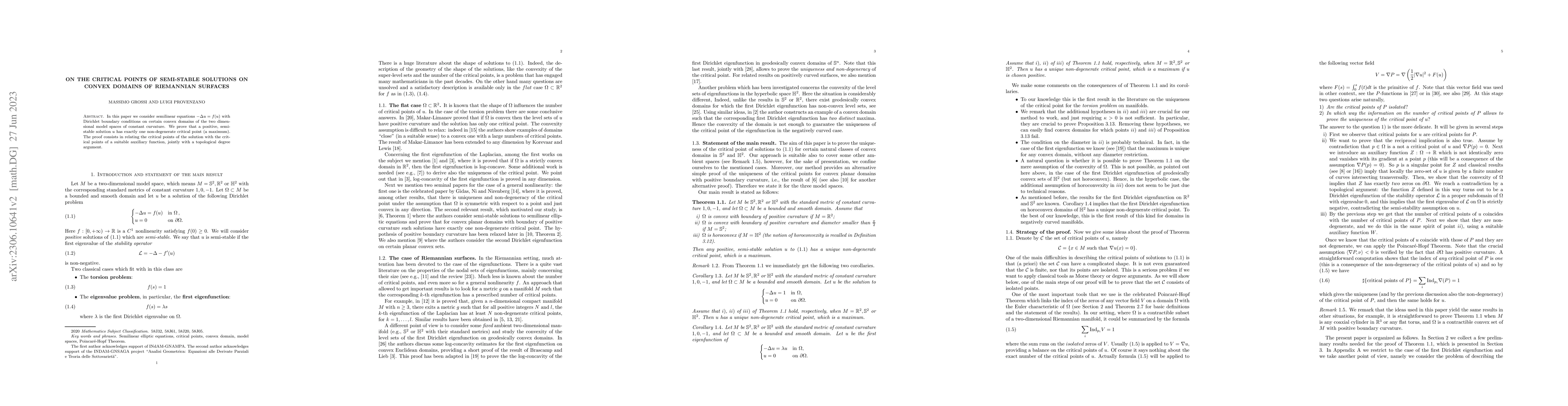 Thumbnail for On the critical points of semi-stable solutions on convex domains of
  Riemannian surfaces