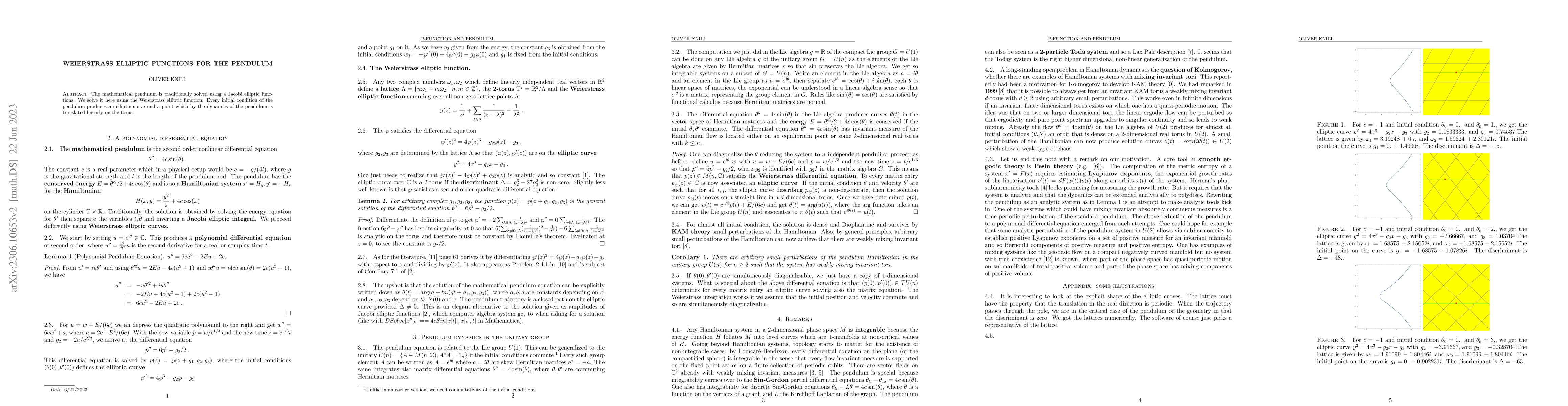 Thumbnail for Weierstrass elliptic functions for the pendulum