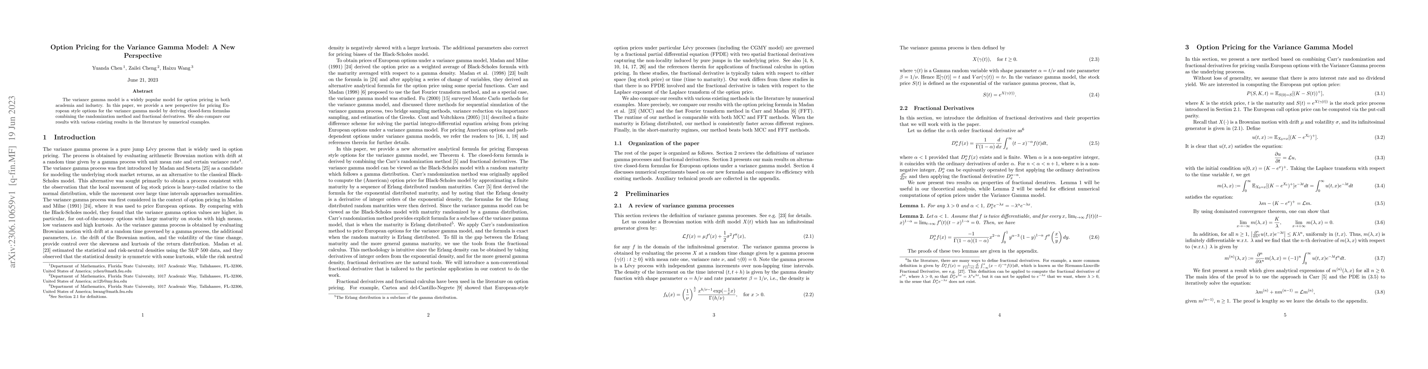Thumbnail for Option Pricing for the Variance Gamma Model: A New Perspective