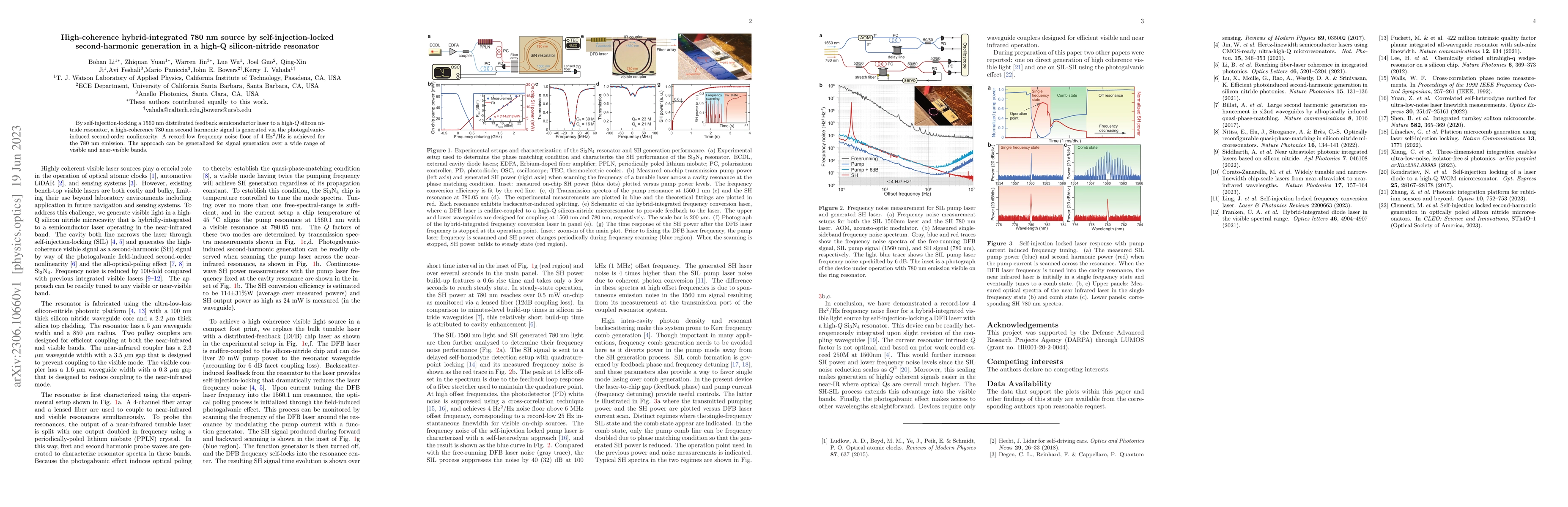 Thumbnail for High-coherence hybrid-integrated 780 nm source by self-injection-locked
  second-harmonic generation in a high-Q silicon-nitride resonator