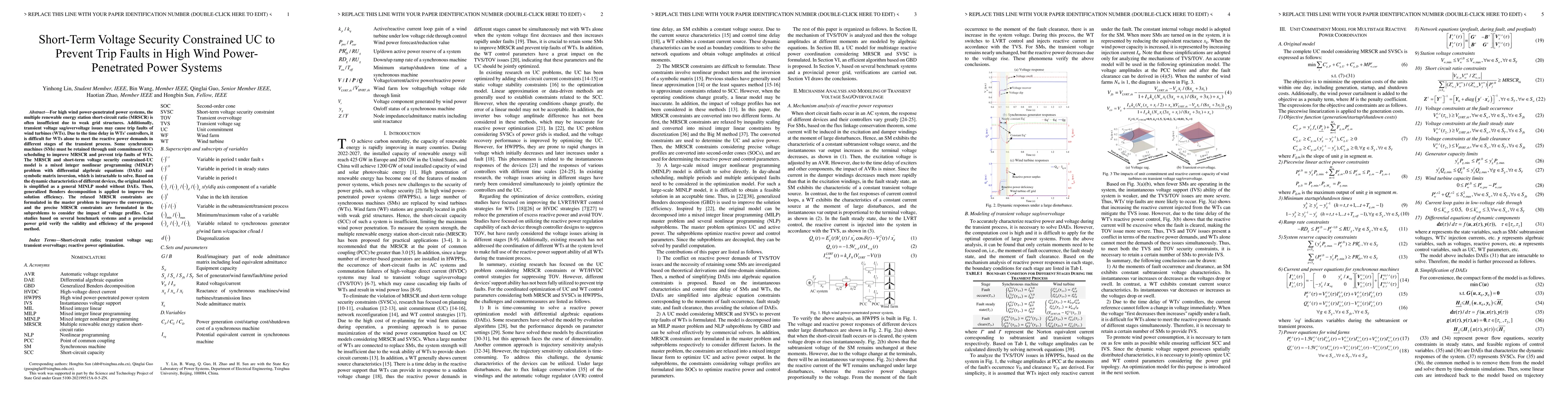 Thumbnail for Short-Term Voltage Security Constrained UC to Prevent Trip Faults in
  High Wind Power Penetrated Power Systems