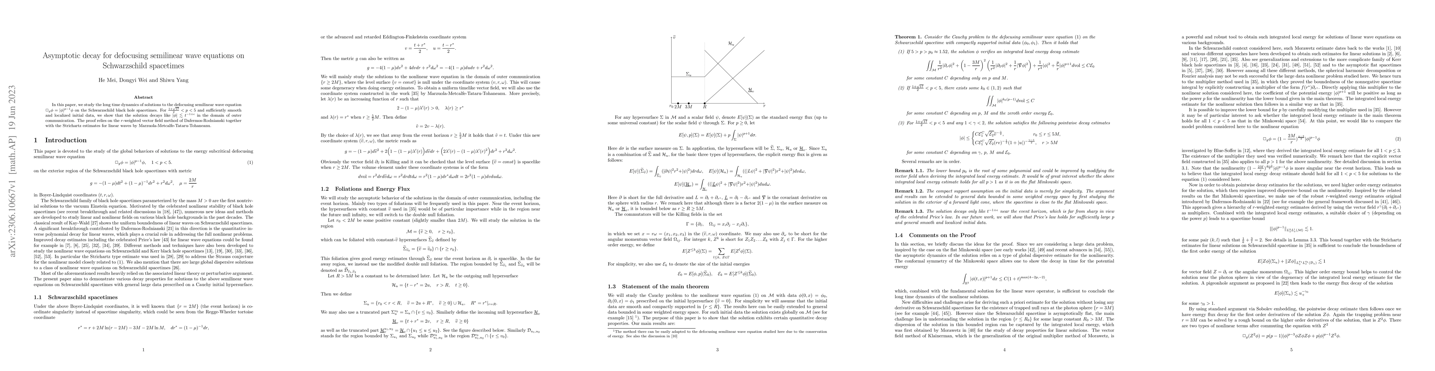 Thumbnail for Asymptotic decay for defocusing semilinear wave equations on
  Schwarzschild spacetimes