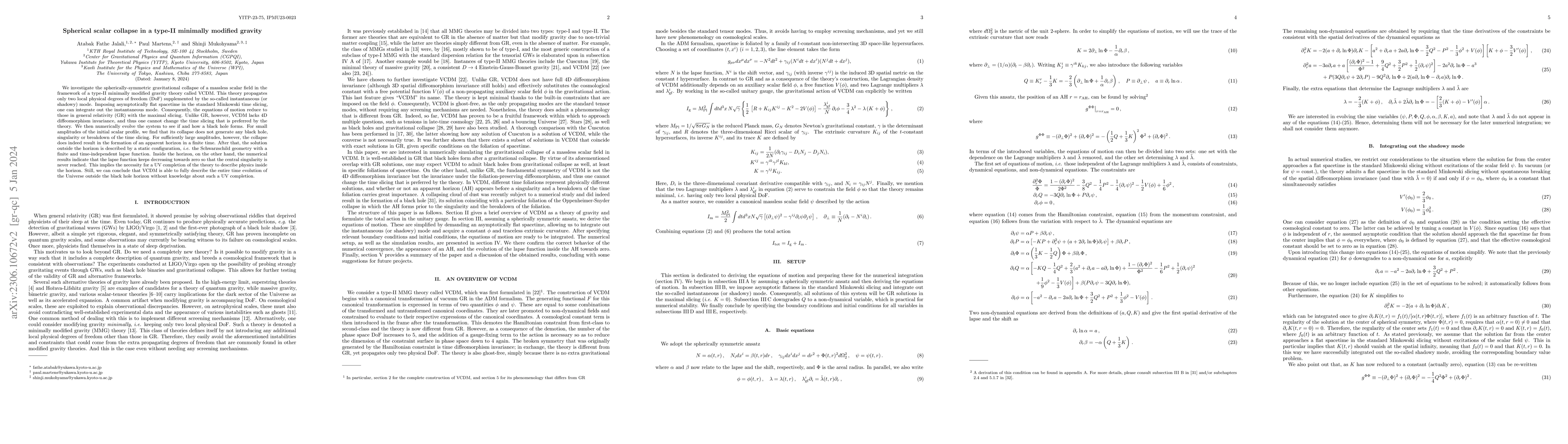 Thumbnail for Spherical scalar collapse in a type-II minimally modified gravity