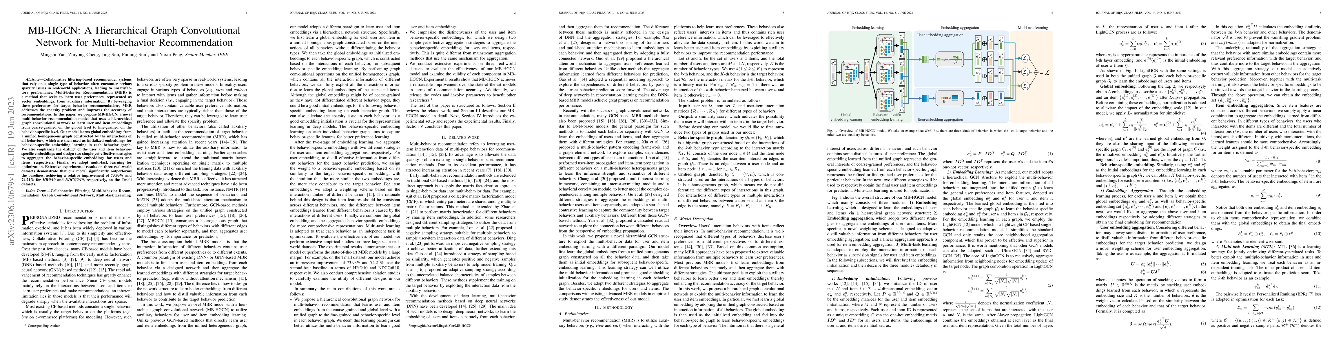 Thumbnail for MB-HGCN: A Hierarchical Graph Convolutional Network for Multi-behavior
  Recommendation