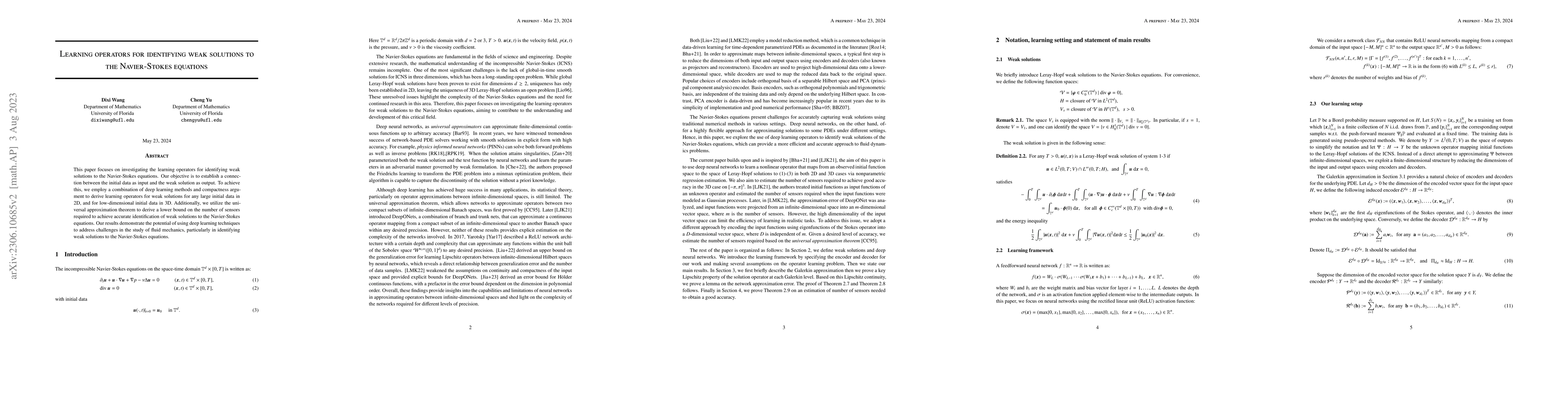 Thumbnail for Learning operators for identifying weak solutions to the Navier-Stokes
  equations