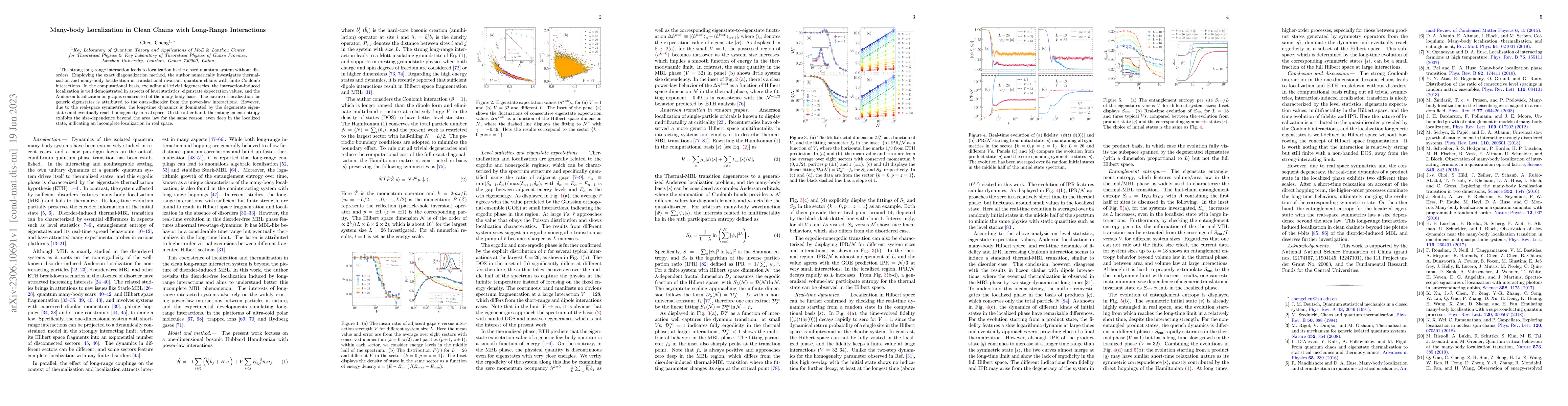Thumbnail for Many-body Localization in Clean Chains with Long-Range Interactions