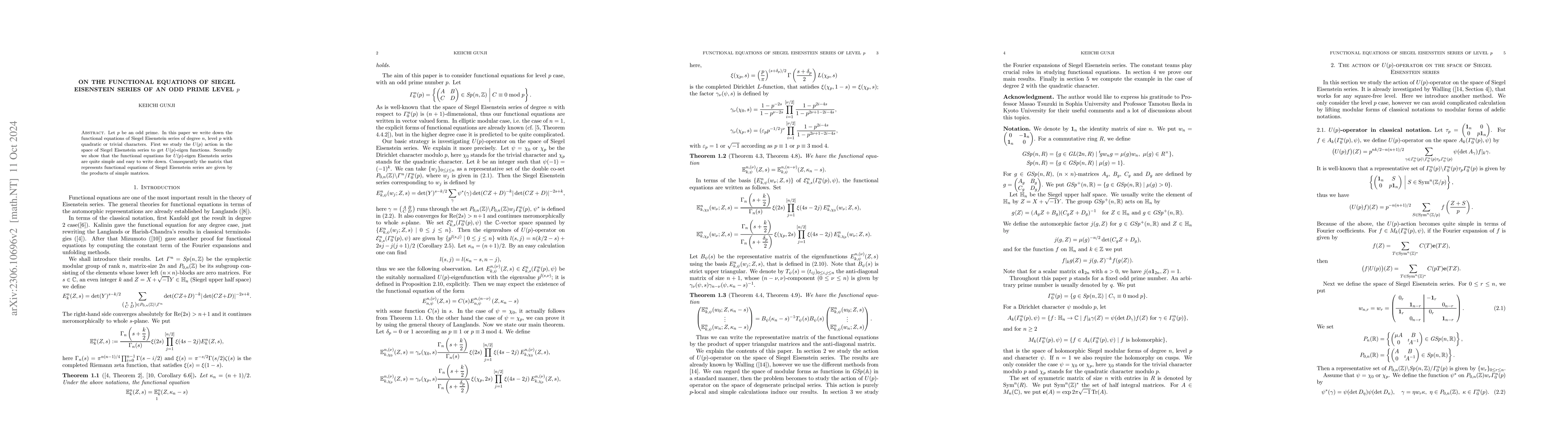 Thumbnail for On the functional equations of Siegel Eisenstein series of an odd prime
  level $p$