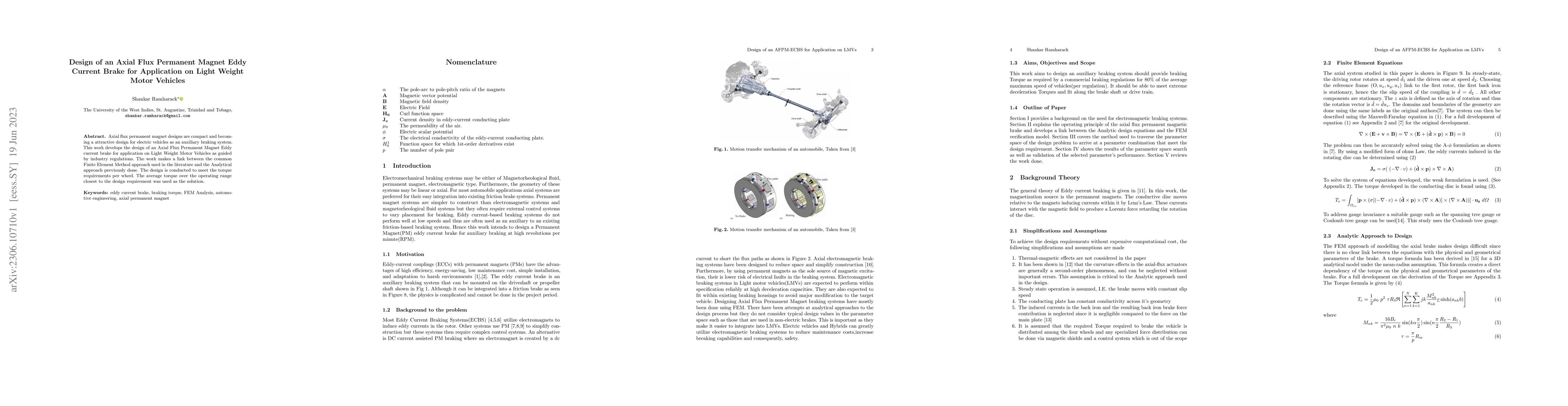 Thumbnail for Design of an Axial Flux Permanent Magnet Eddy Current Brake for
  Application on Light Weight Motor Vehicles