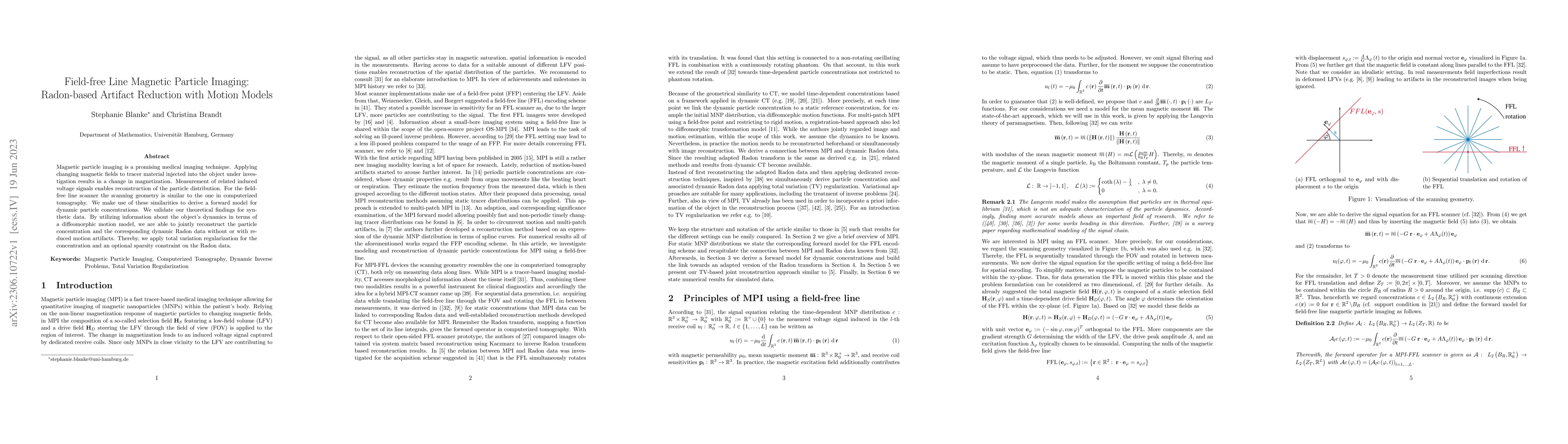 Thumbnail for Field-free Line Magnetic Particle Imaging: Radon-based Artifact
  Reduction with Motion Models