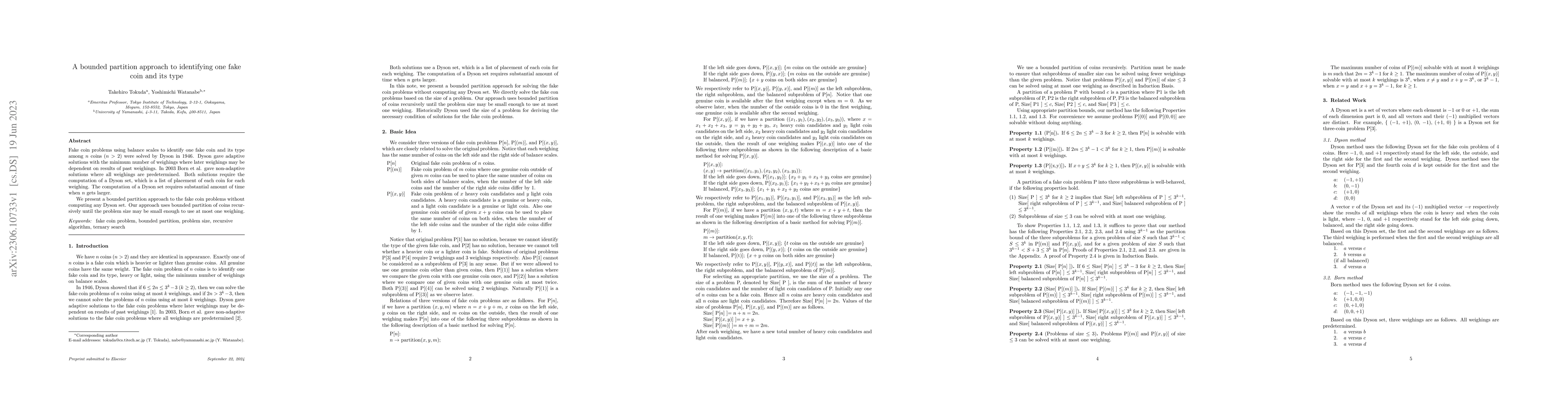 Thumbnail for A bounded partition approach to identifying one fake coin and its type