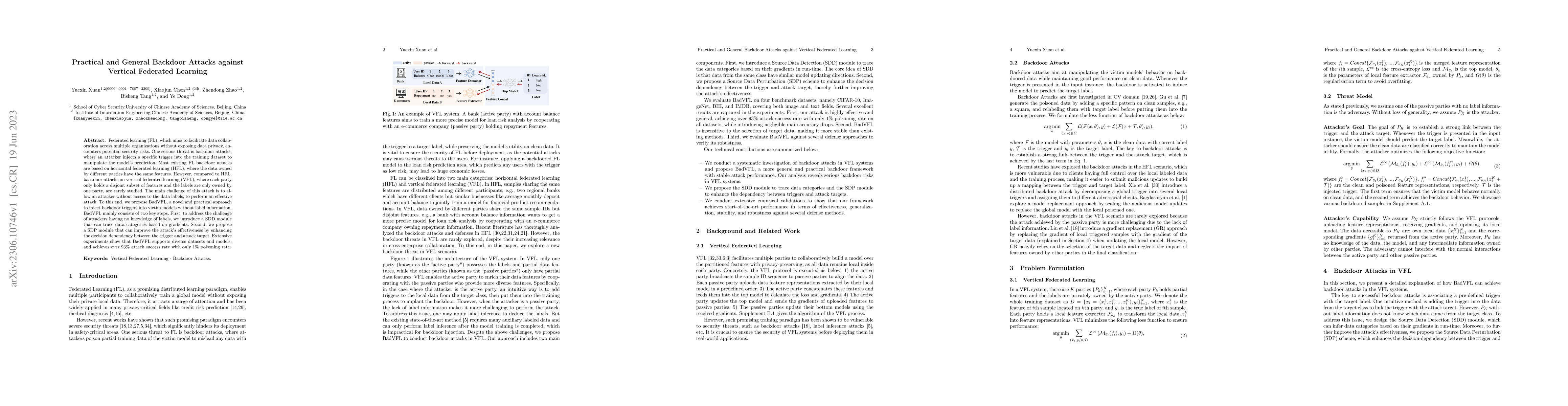 Thumbnail for Practical and General Backdoor Attacks against Vertical Federated
  Learning