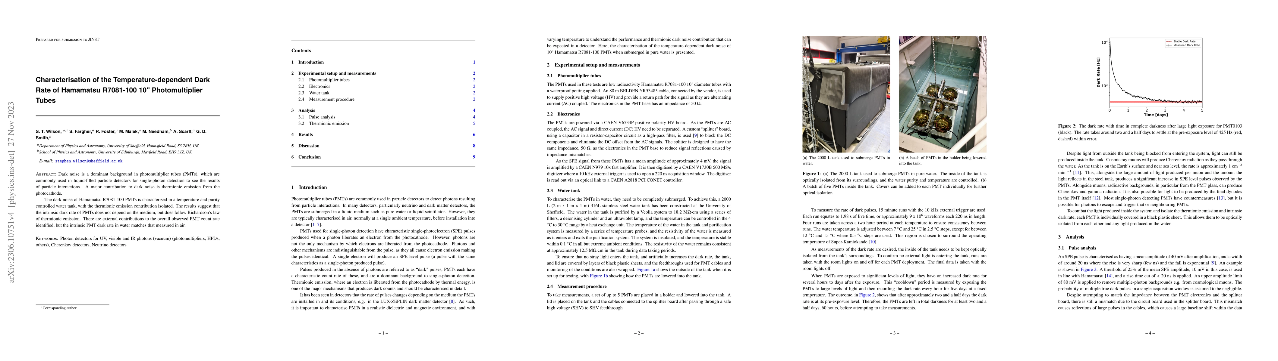 Thumbnail for Characterisation of the Temperature-dependent Dark Rate of Hamamatsu
  R7081-100 10" Photomultiplier Tubes