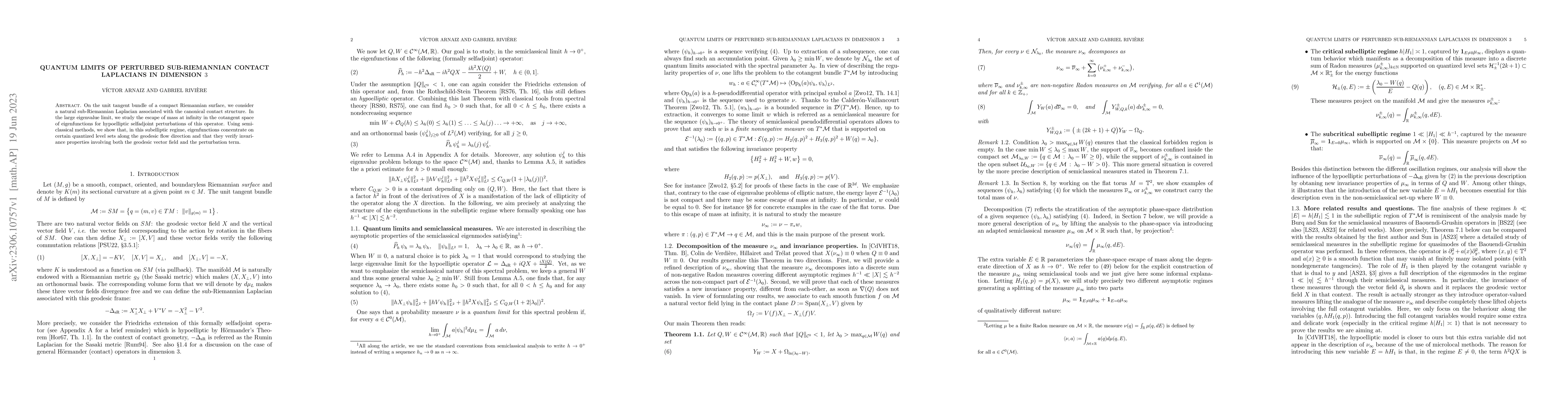 Thumbnail for Quantum limits of perturbed sub-Riemannian contact Laplacians in
  dimension 3