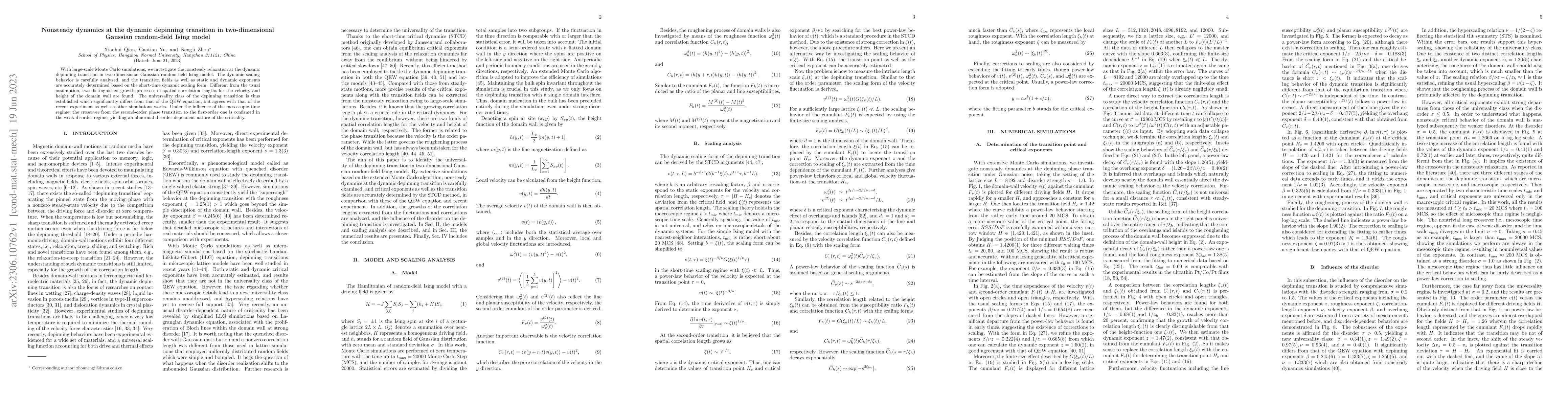 Thumbnail for Nonsteady dynamics at the dynamic depinning transition in the
  two-dimensional Gaussian random-field Ising model
