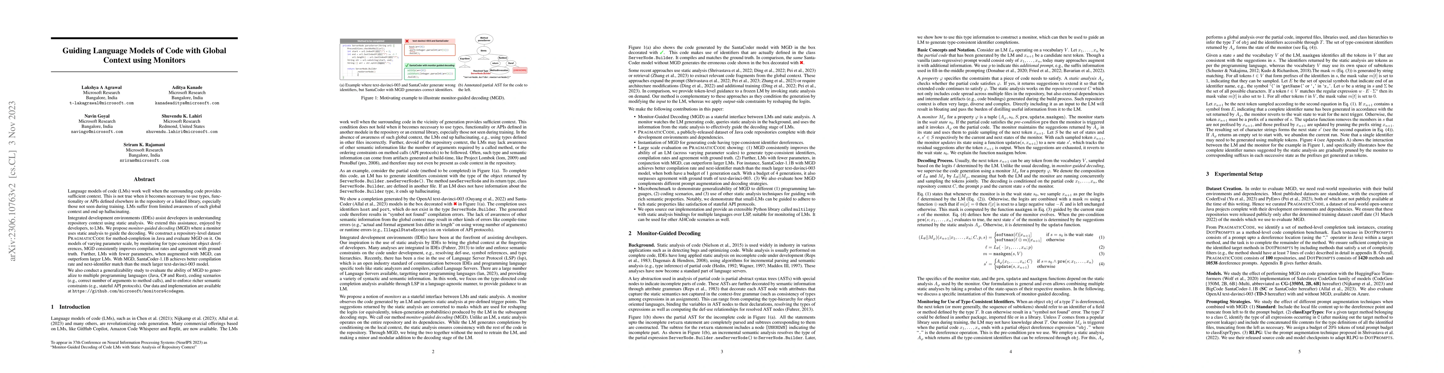 Thumbnail for Guiding Language Models of Code with Global Context using Monitors
