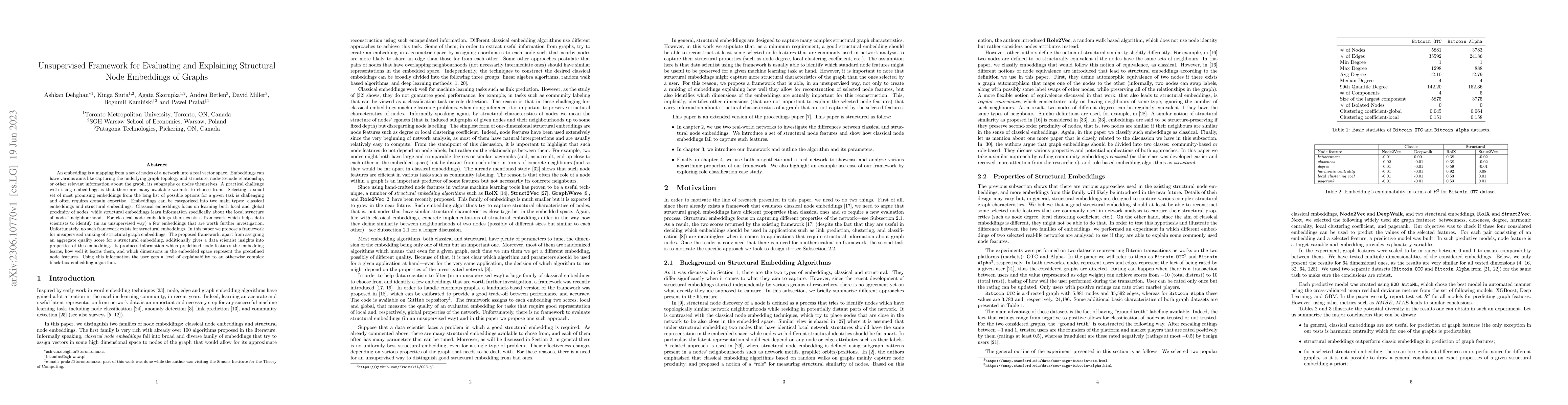 Thumbnail for Unsupervised Framework for Evaluating and Explaining Structural Node
  Embeddings of Graphs