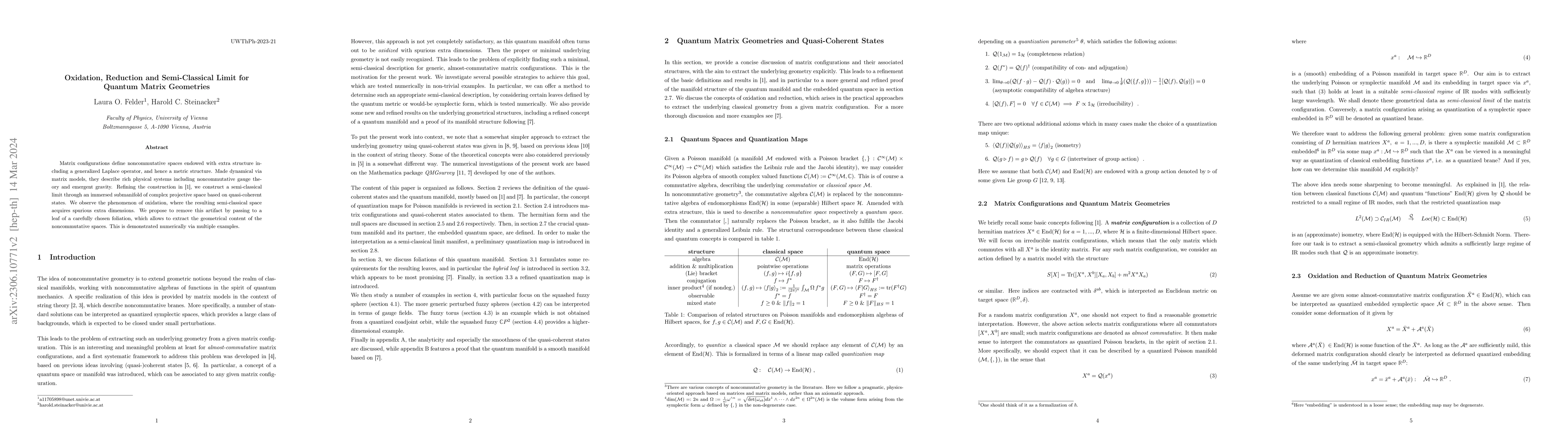 Thumbnail for Oxidation, Reduction and Semi-Classical Limit for Quantum Matrix
  Geometries