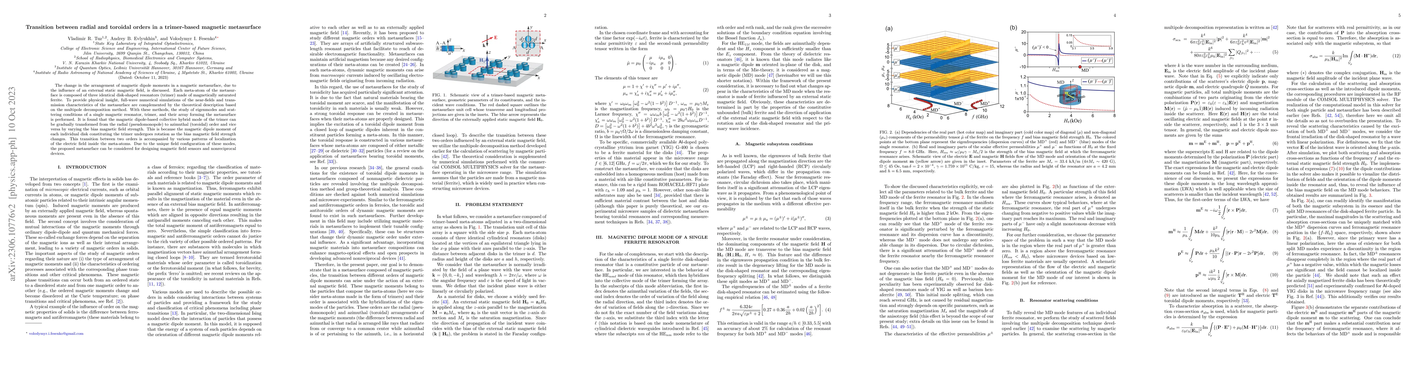 Thumbnail for Transition between radial and toroidal orders in a trimer-based magnetic
  metasurface