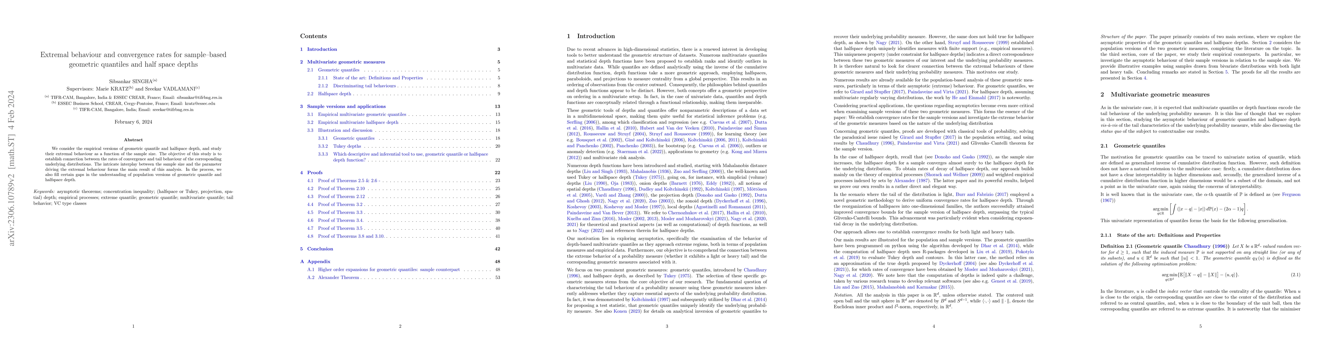 Thumbnail for Extremal behaviour and convergence rates for sample--based geometric
  quantiles and half space depths