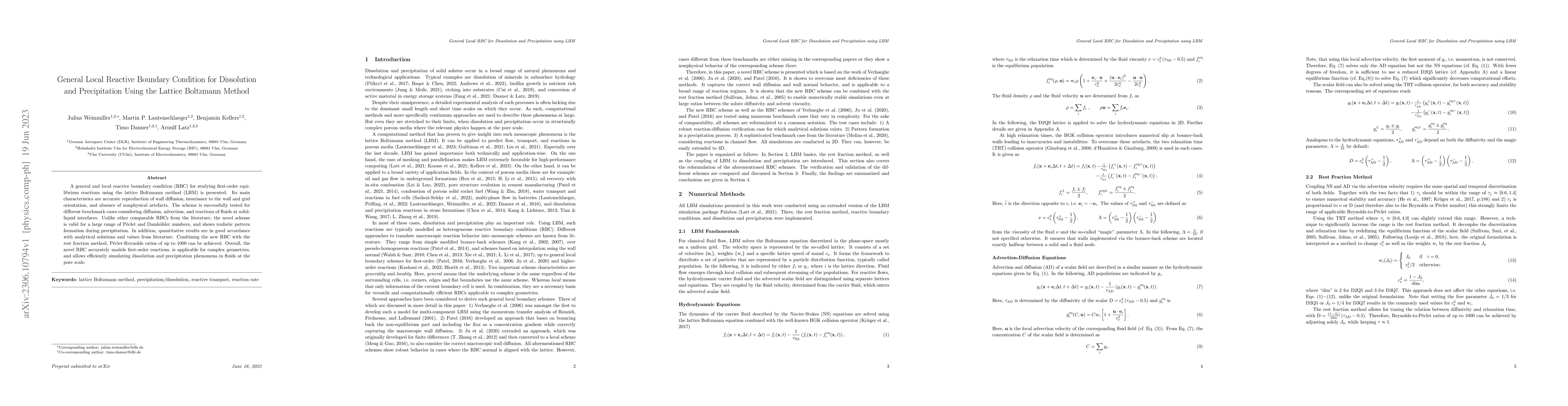 Thumbnail for General Local Reactive Boundary Condition for Dissolution and
  Precipitation Using the Lattice Boltzmann Method