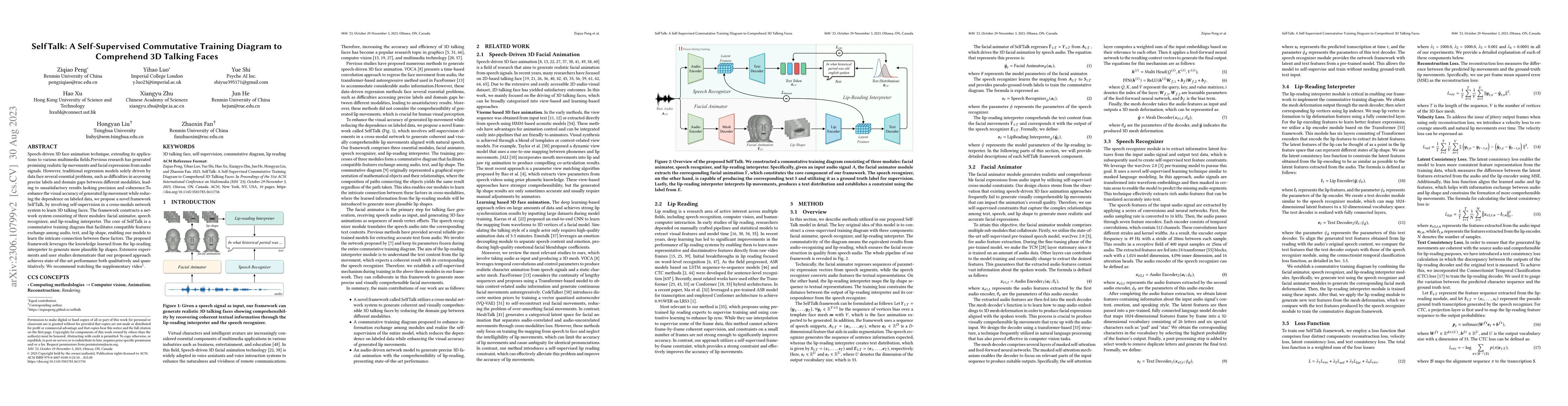 Thumbnail for SelfTalk: A Self-Supervised Commutative Training Diagram to Comprehend
  3D Talking Faces