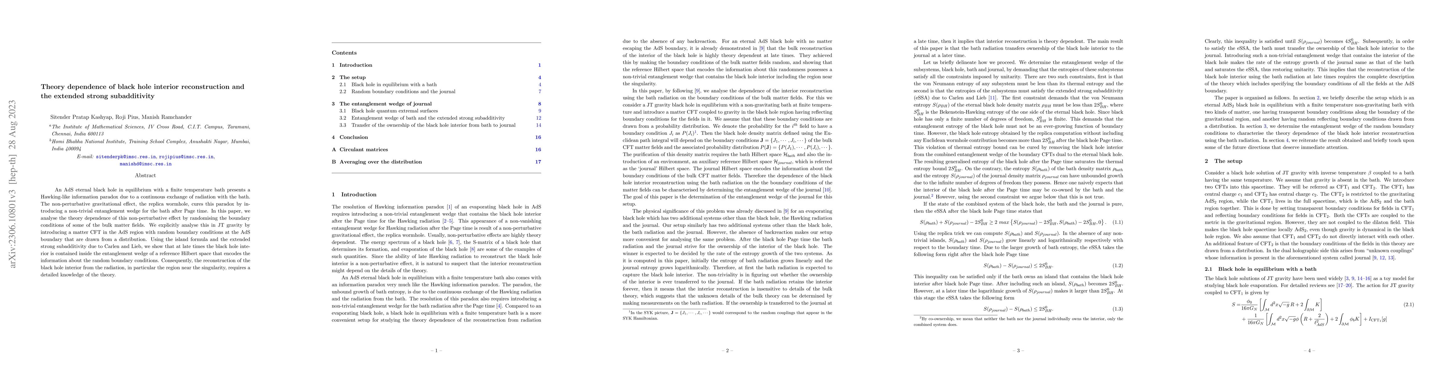Thumbnail for Theory dependence of black hole interior reconstruction and the extended
  strong subadditivity