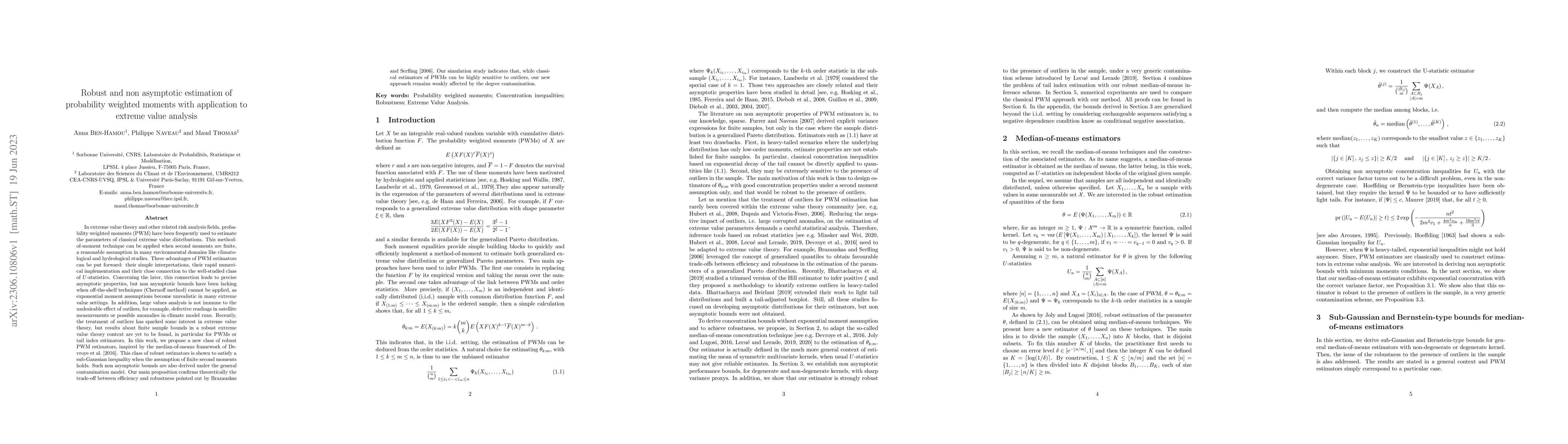 Thumbnail for Robust and non asymptotic estimation of probability weighted moments
  with application to extreme value analysis