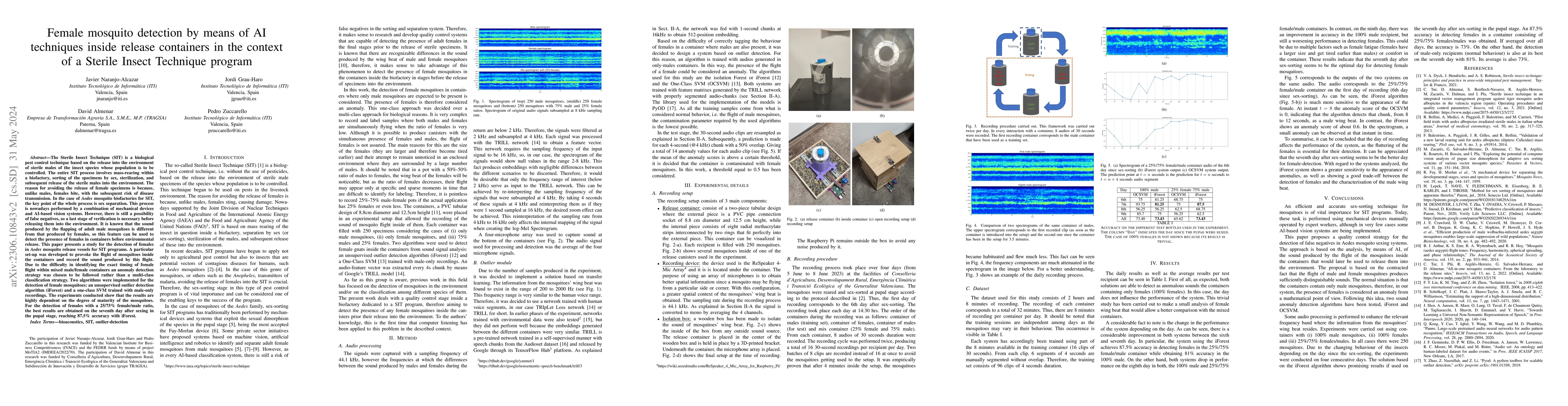 Thumbnail for Female mosquito detection by means of AI techniques inside release
  containers in the context of a Sterile Insect Technique program