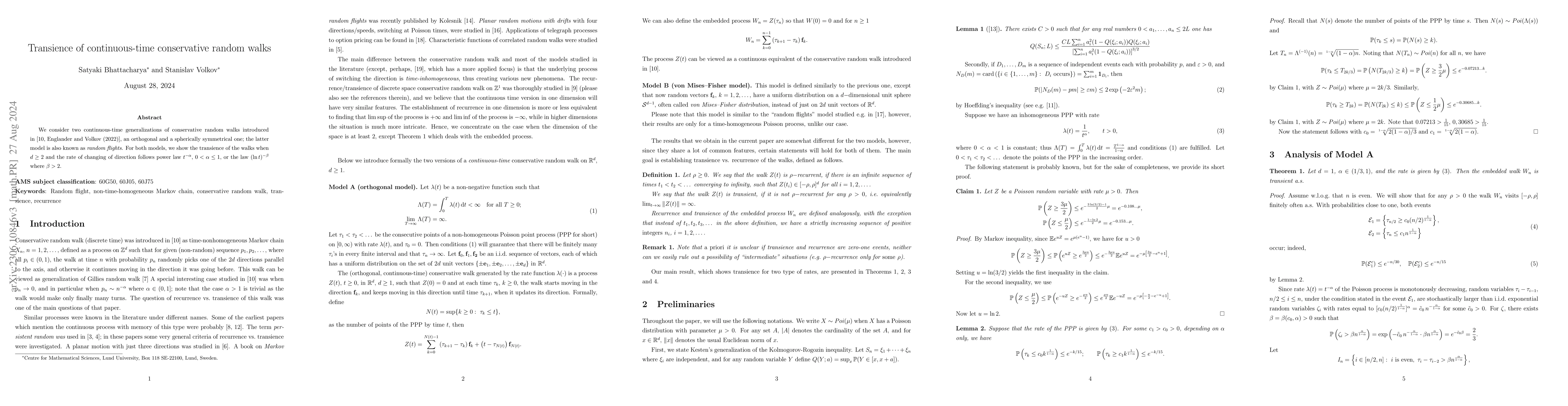 Thumbnail for Transience of continuous-time conservative random walks