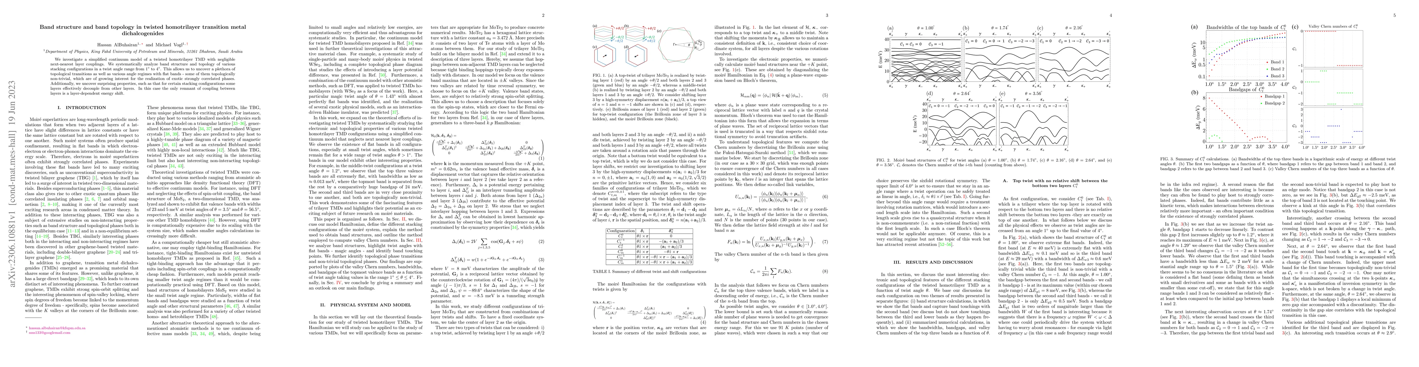 Thumbnail for Band structure and band topology in twisted homotrilayer transition
  metal dichalcogenides
