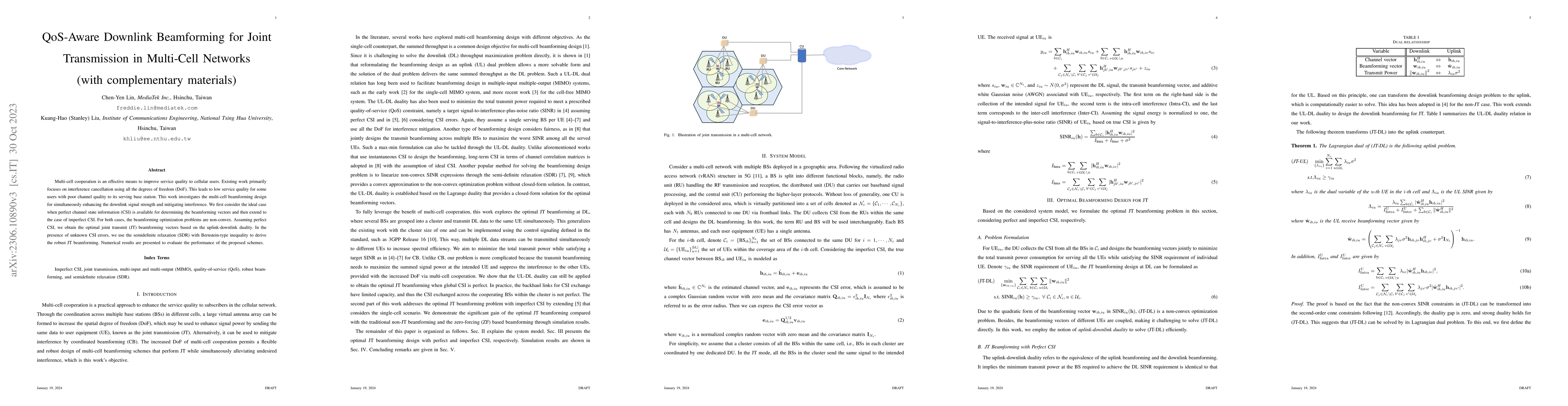 Thumbnail for QoS-Aware Downlink Beamforming for Joint Transmission in Multi-Cell
  Networks