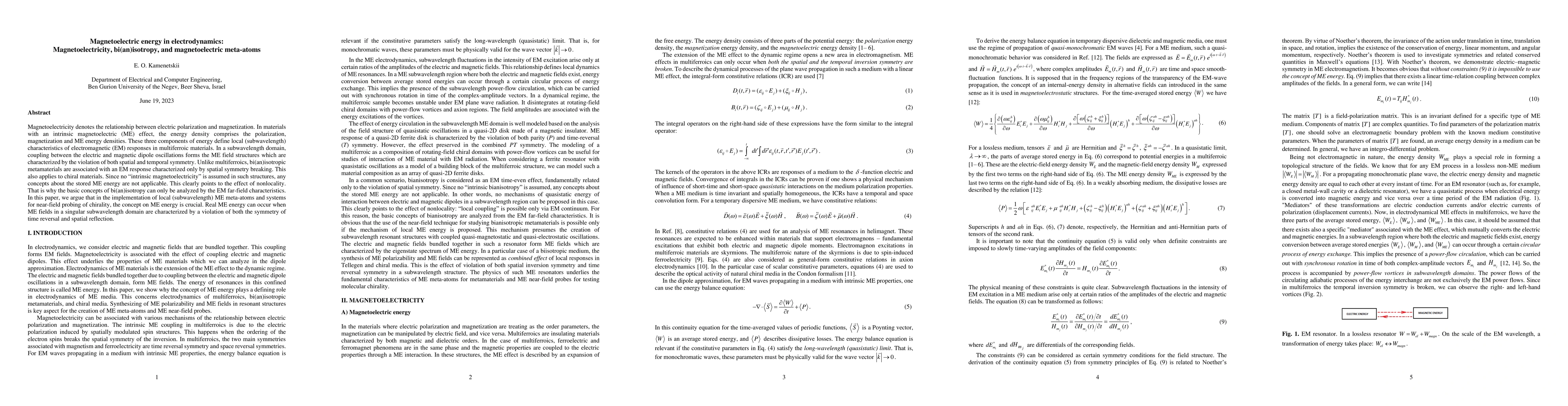 Thumbnail for Magnetoelectric energy in electrodynamics: Magnetoelectricity,
  bi(an)isotropy, and magnetoelectric meta-atoms