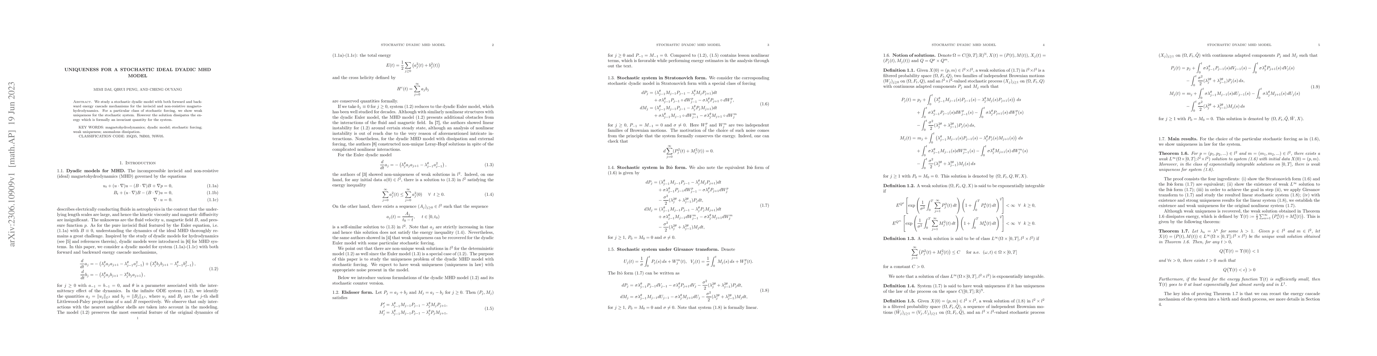 Thumbnail for Uniqueness for a stochastic ideal dyadic MHD model