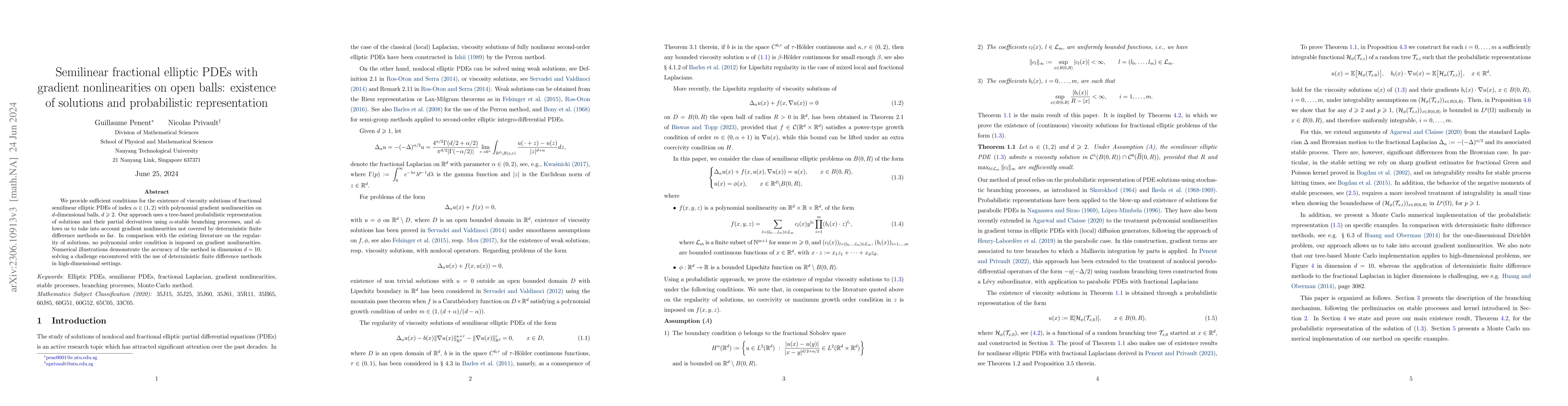 Thumbnail for Semilinear fractional elliptic PDEs with gradient nonlinearities on open
  balls: existence of solutions and probabilistic representation