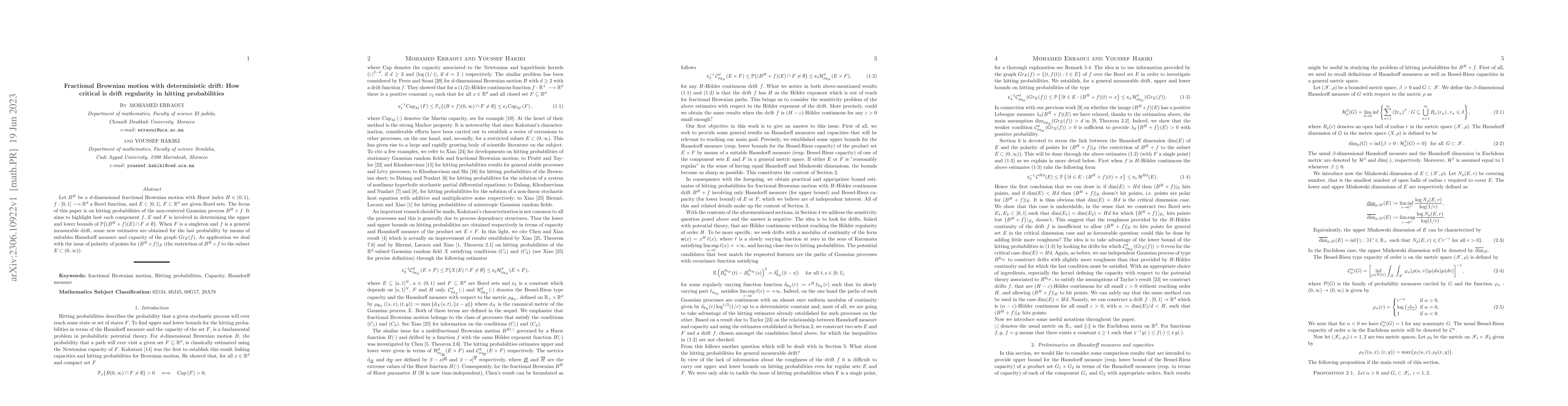 Thumbnail for Fractional Brownian motion with deterministic drift: How critical is
  drift regularity in hitting probabilities
