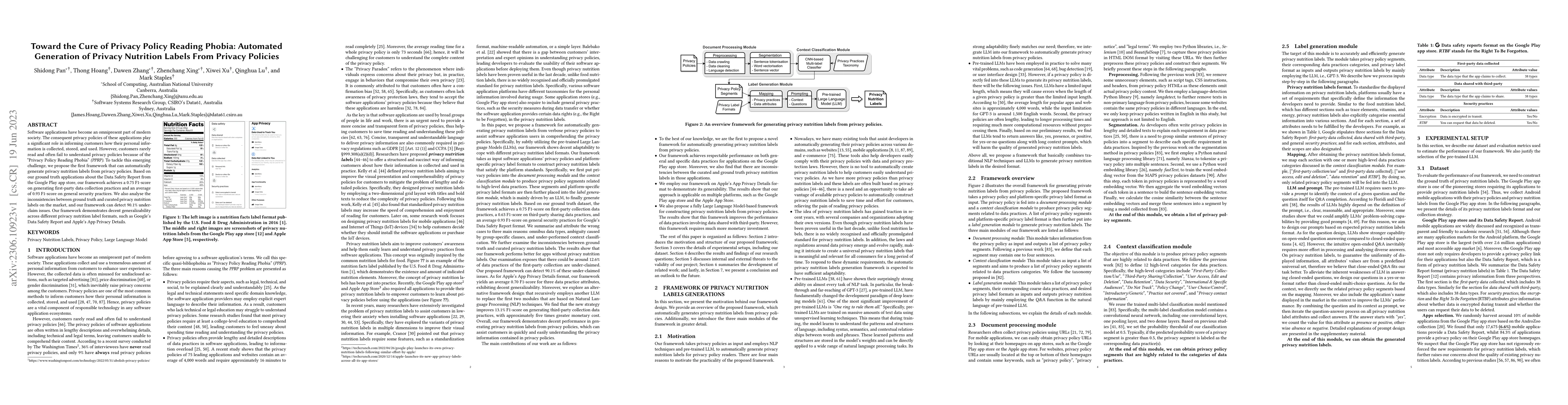 Thumbnail for Toward the Cure of Privacy Policy Reading Phobia: Automated Generation
  of Privacy Nutrition Labels From Privacy Policies