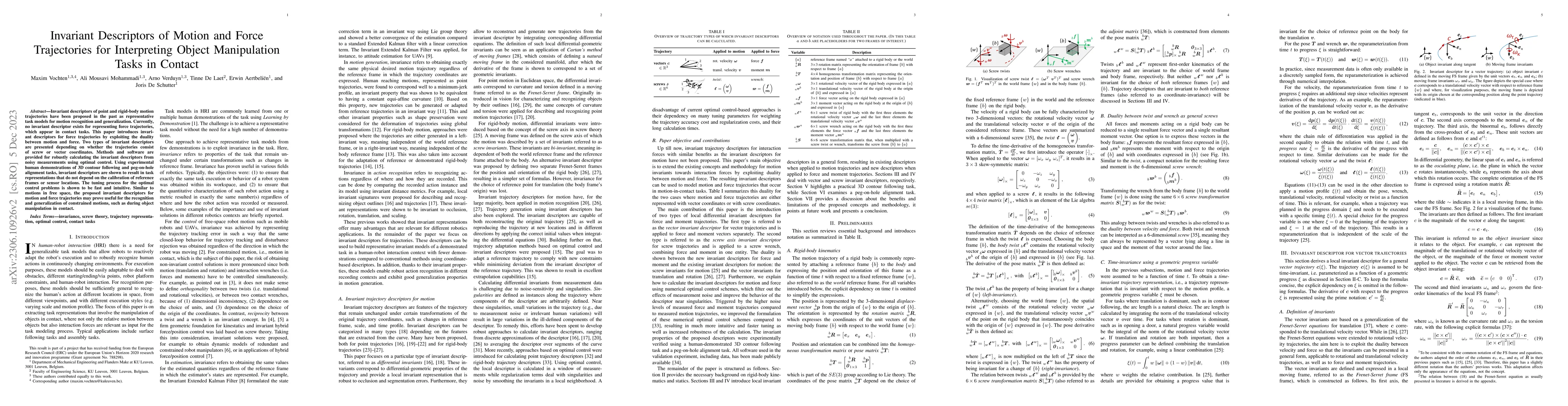 Thumbnail for Invariant Descriptors of Motion and Force Trajectories for Interpreting
  Object Manipulation Tasks in Contact