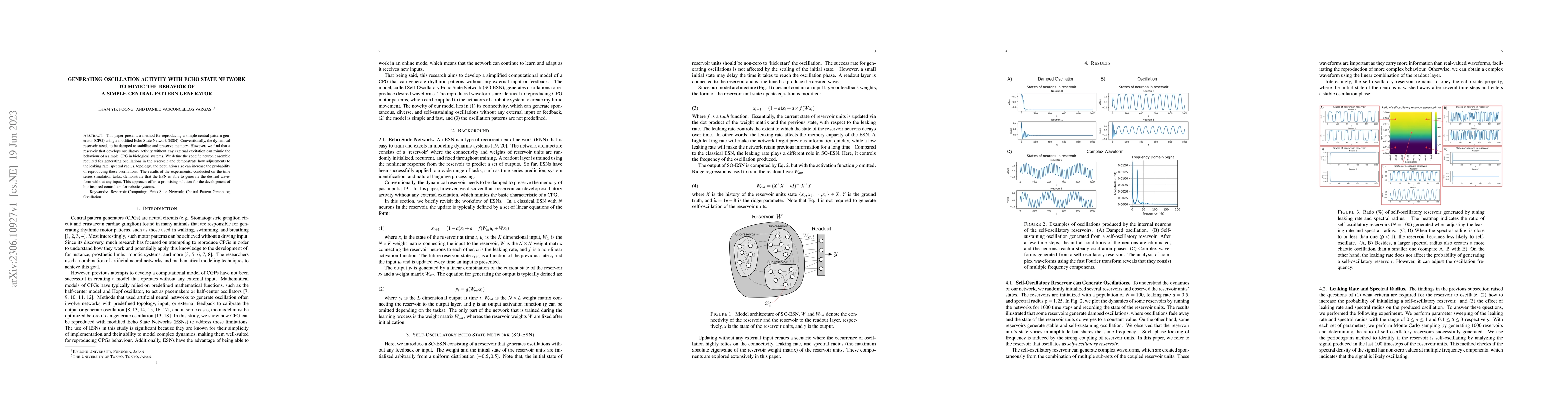 Thumbnail for Generating Oscillation Activity with Echo State Network to Mimic the
  Behavior of a Simple Central Pattern Generator