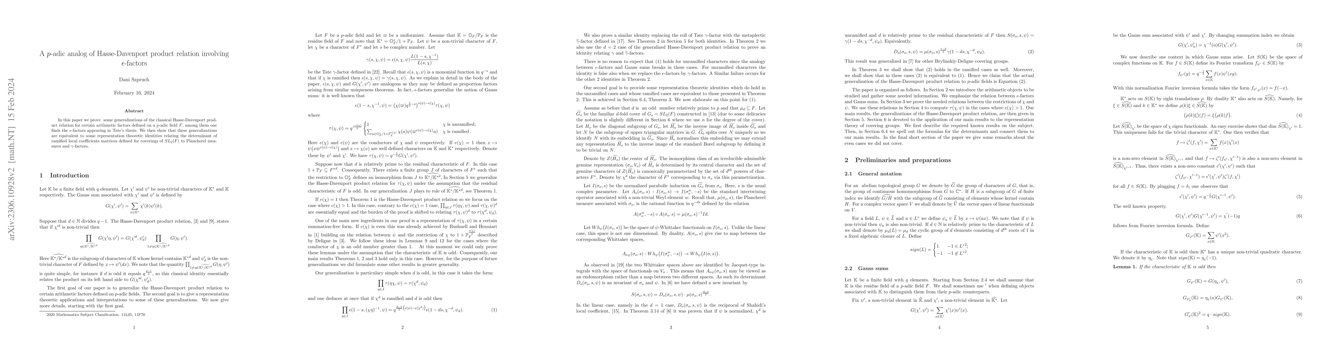 Thumbnail for A p-adic analog of Hasse-Davenport product relation involving
  epsilon-factors